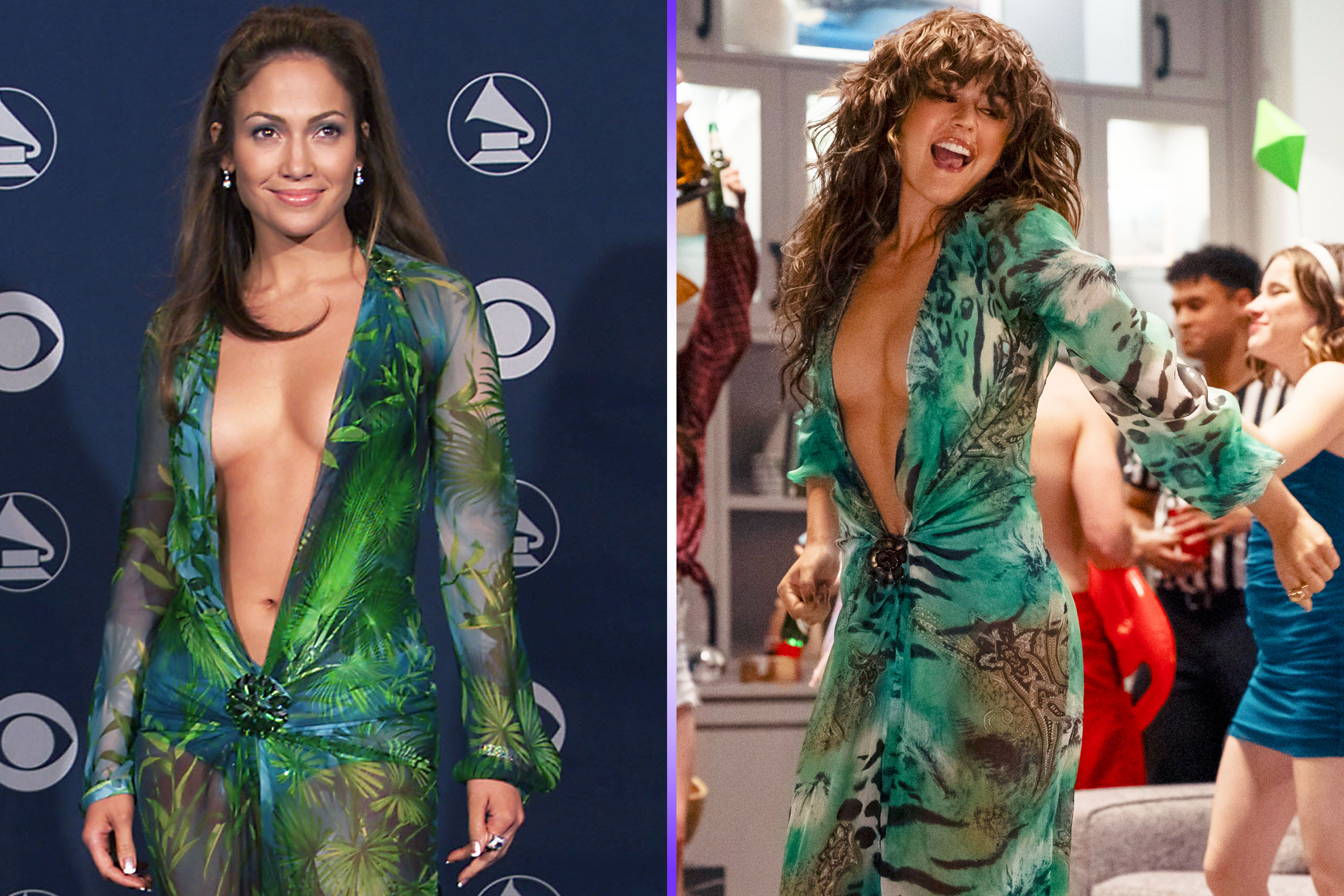 jlo green dress side by side Jennifer Lopez shares the story of that iconic green Versace dress