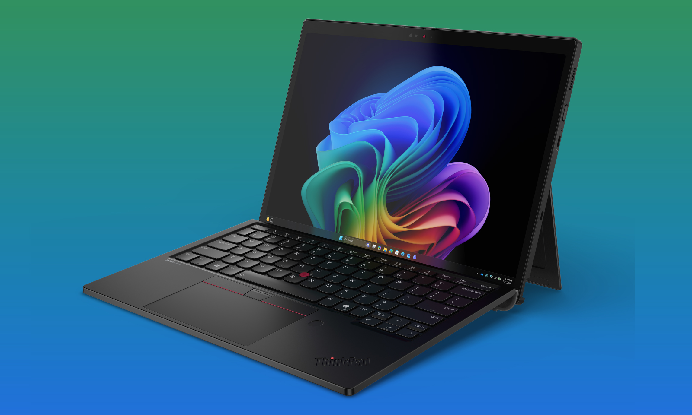 The ThinkPad X13 Detachable against a colorful gradient