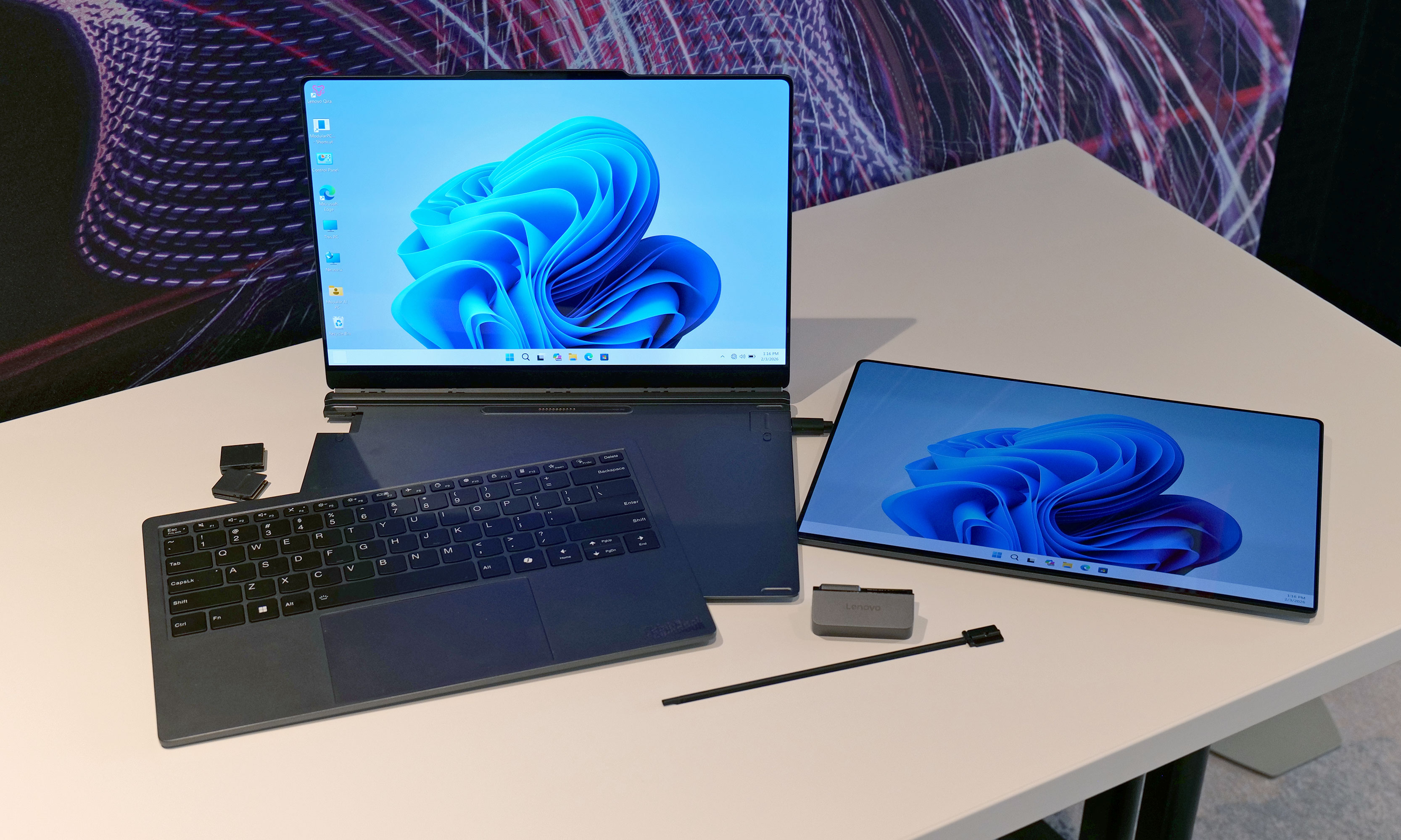 The Lenovo Modular AI PC concept is an ambitious mashup between a traditional clamshell and a dual-screen notebook with hot swappable ports.