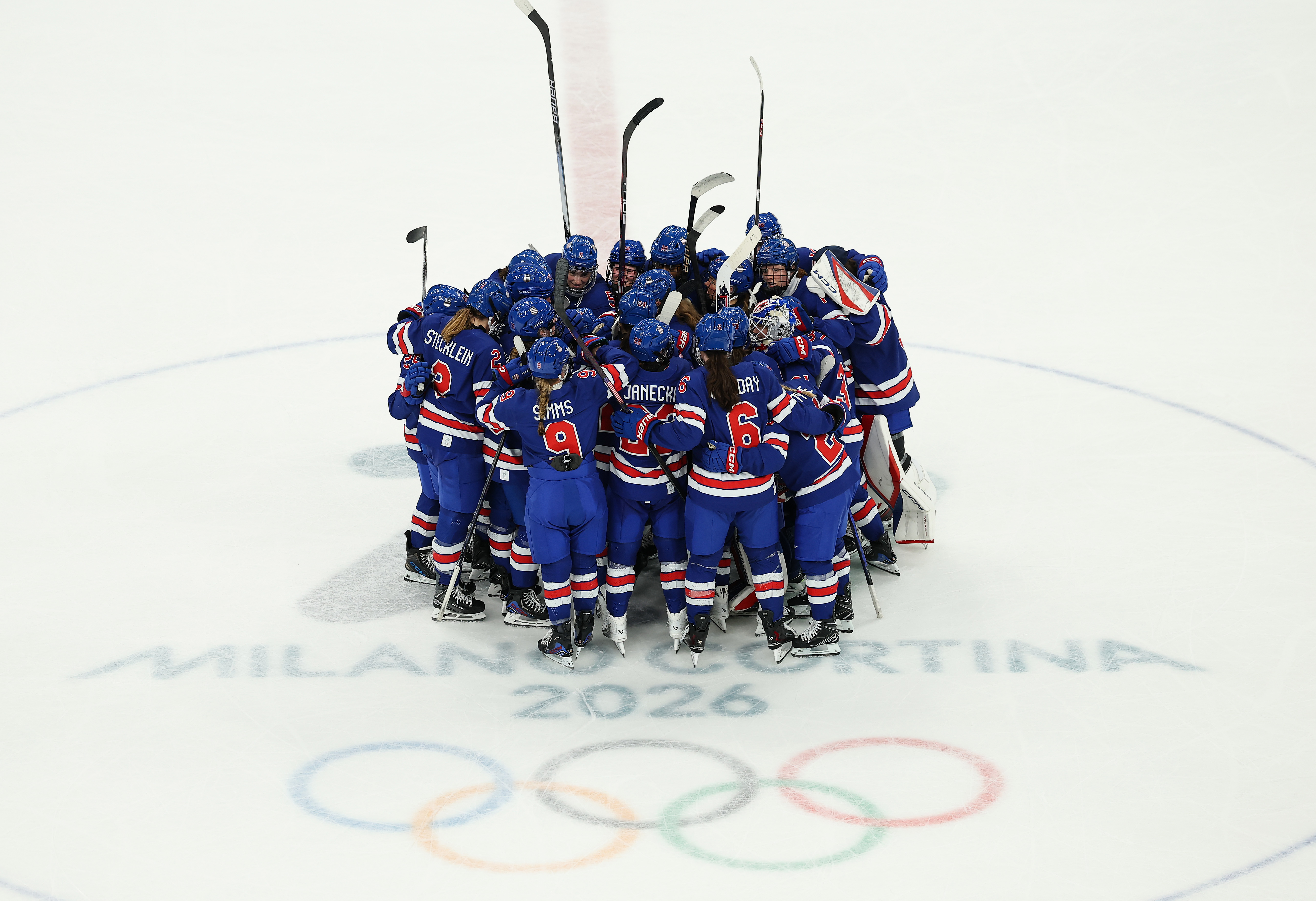 Team USA celebrates after their semifinal victory. (Sarah Stier/Getty Images)