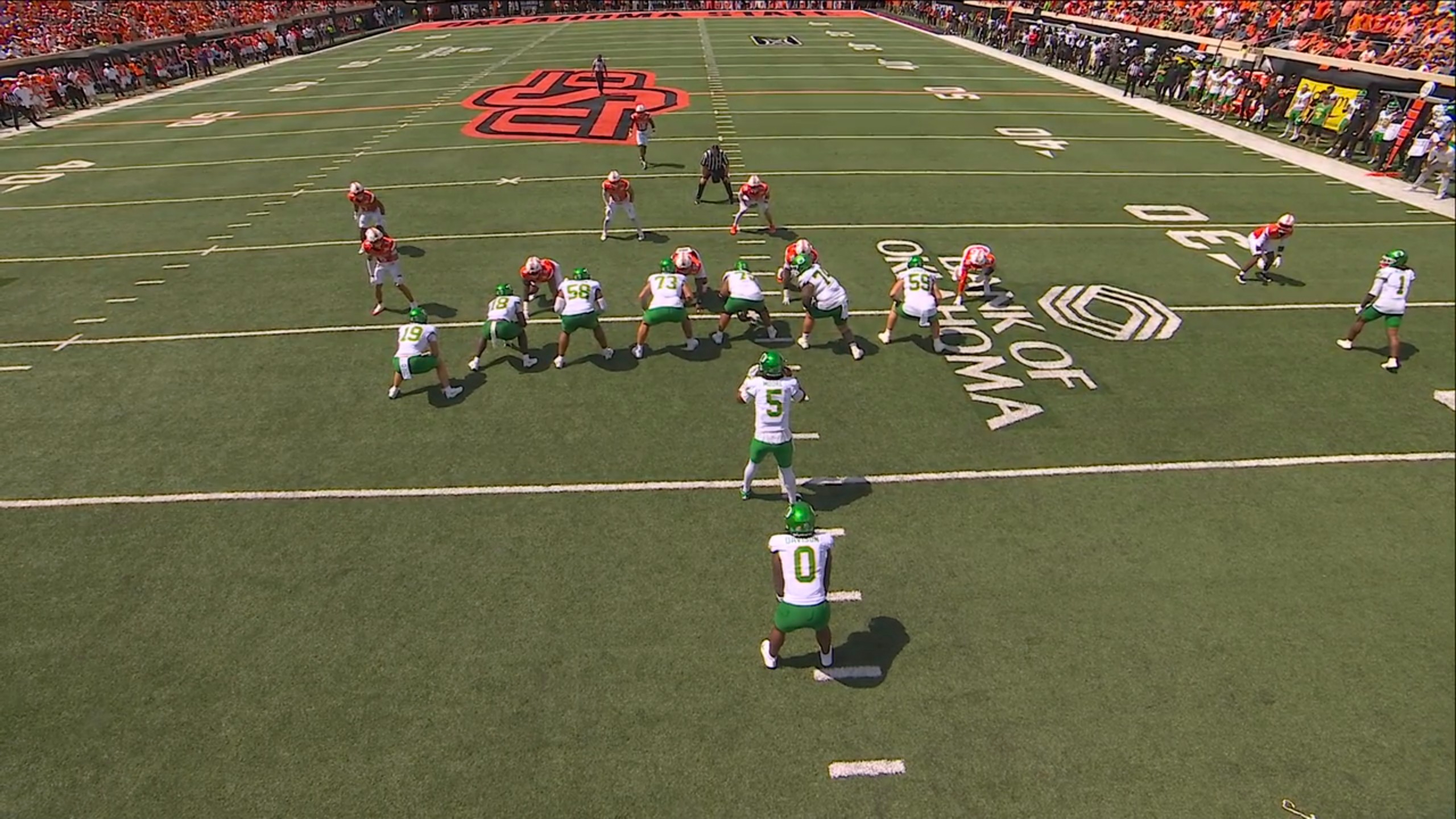 Was Oregon's offensive line giving away the type of play based on how it lined up in Oklahoma State's upset win?