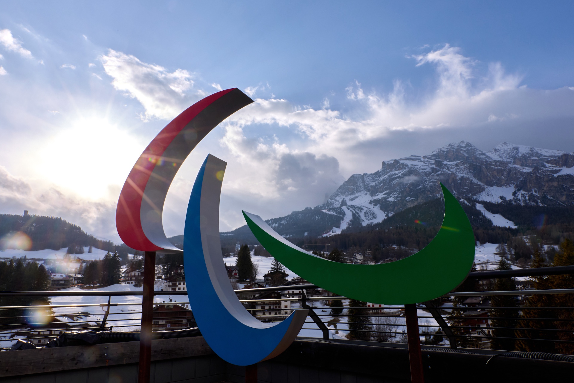The Paralympic logo on display in Cortina d'Ampezzo. (Mattia Ozbot/Getty Images)