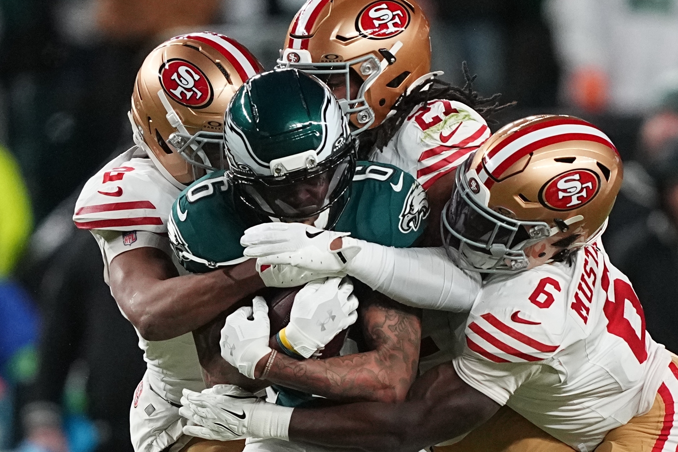 The Niners stopped the Eagles' repeat bid in its tracks. (Matt Rourke/AP Photo)