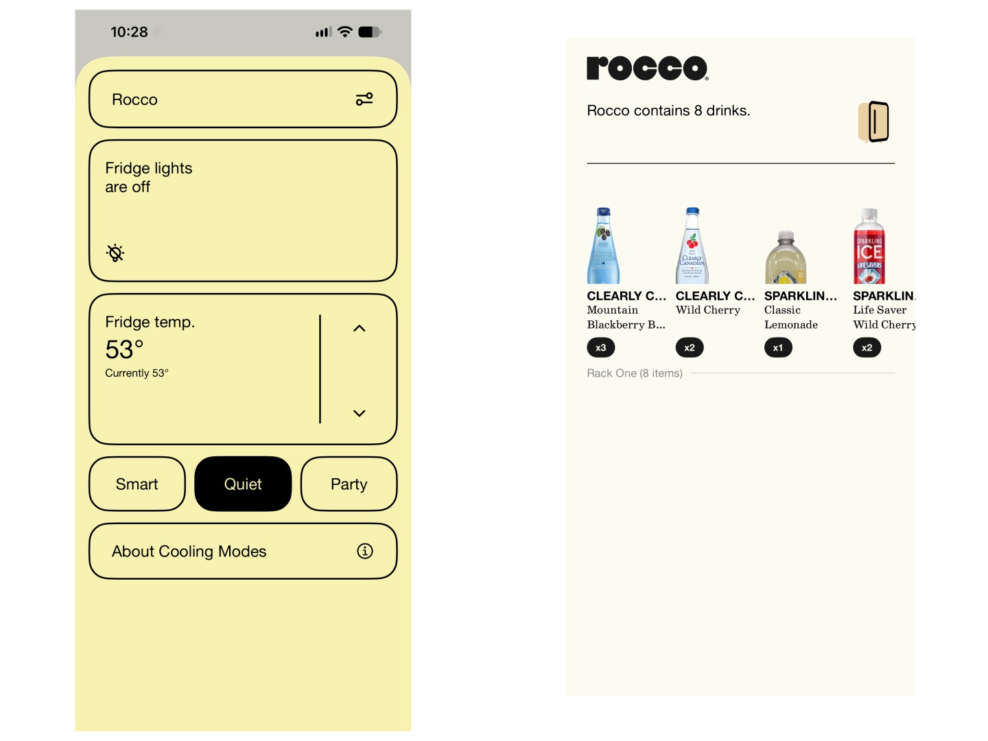 rocco app screenshots showing mobile controls