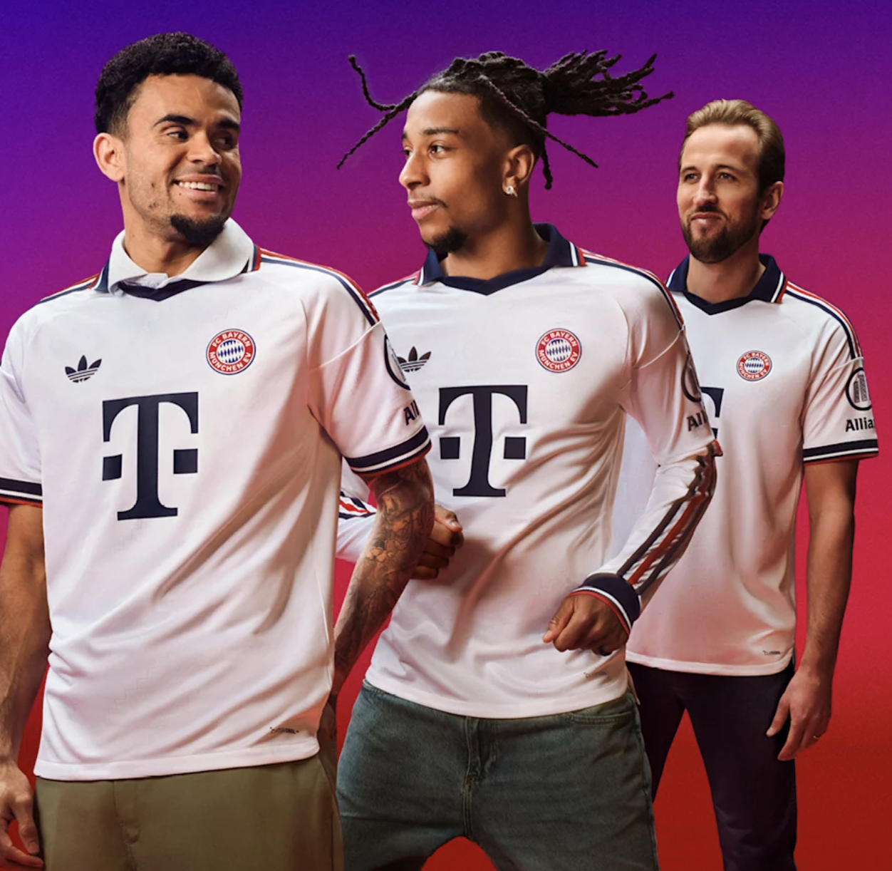 Featuring the classic Adidas Trefoil logo, Bayern Munich's away jerseys display an elegant design with a 1990s/early 2000s feel.