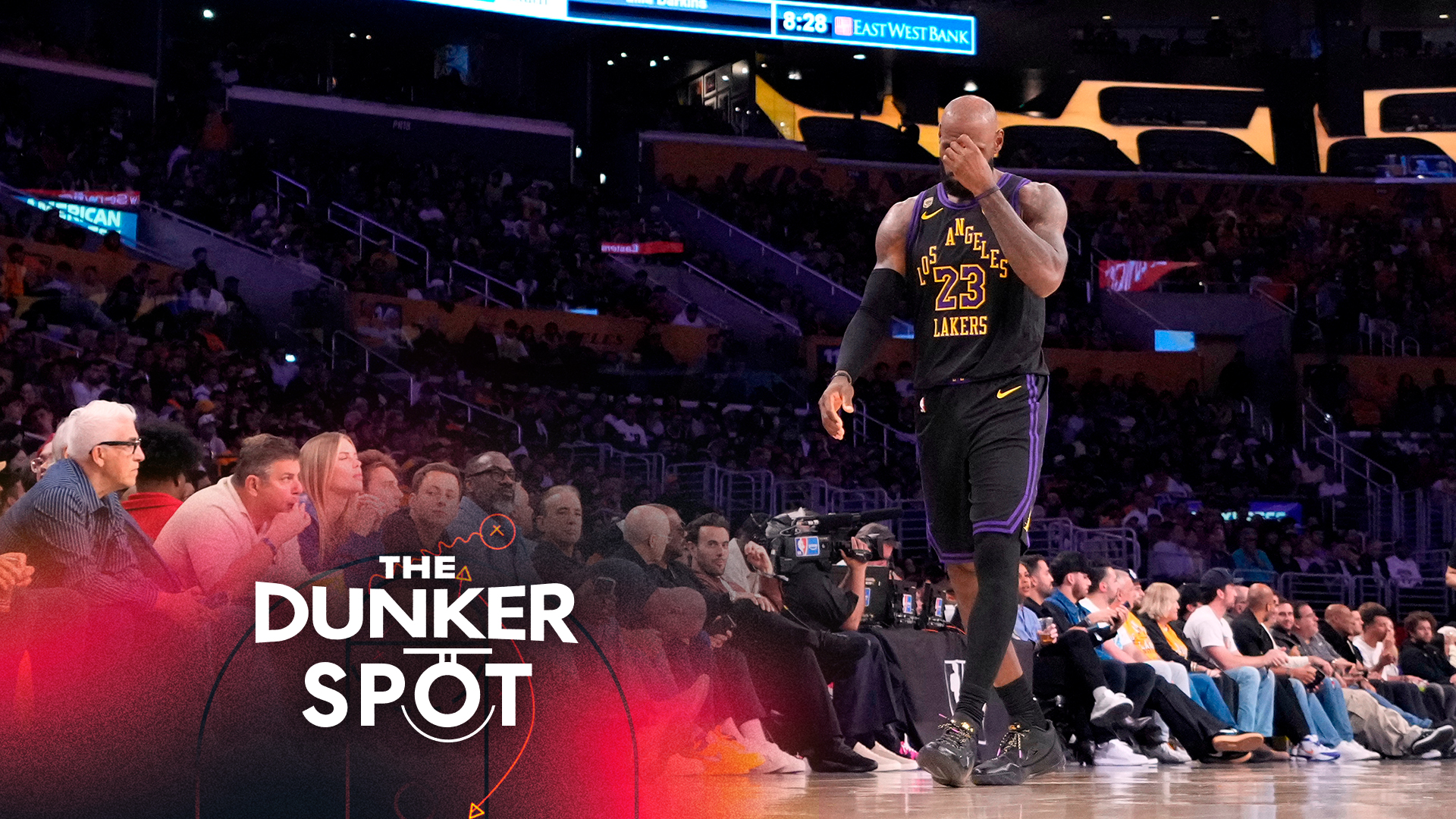 Los Angeles Lakers forward LeBron James wipes his eyes as he walks up court during the first half of Game 4 in a second-round NBA basketball playoffs series against the Oklahoma City Thunder, Monday, May 11, 2026, in Los Angeles. (AP Photo/Mark J. Terrill)