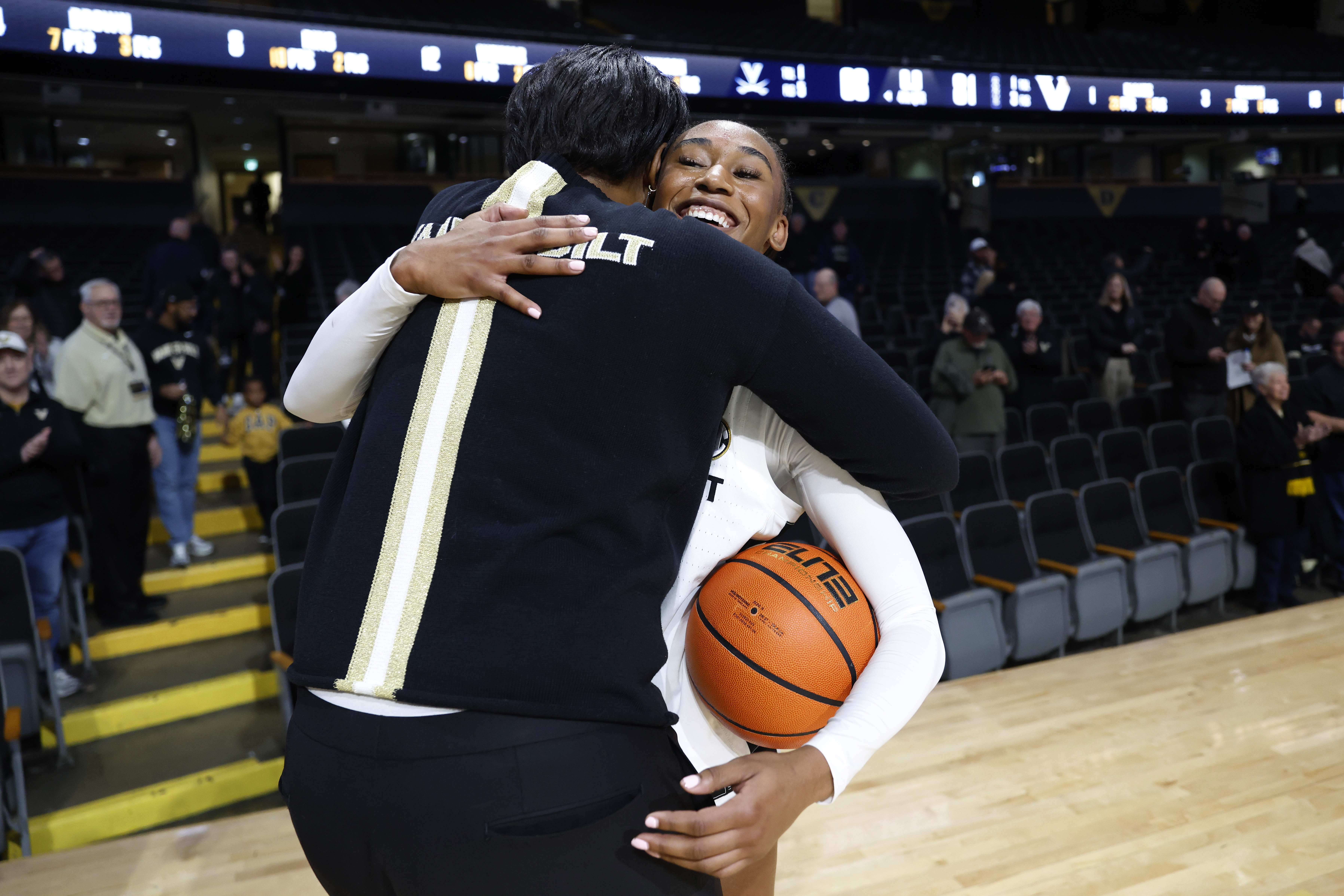 Candice Storey Lee hugs Commodores basketball star Mikayla Blakes. (Johnnie Izquierdo/Getty Images)