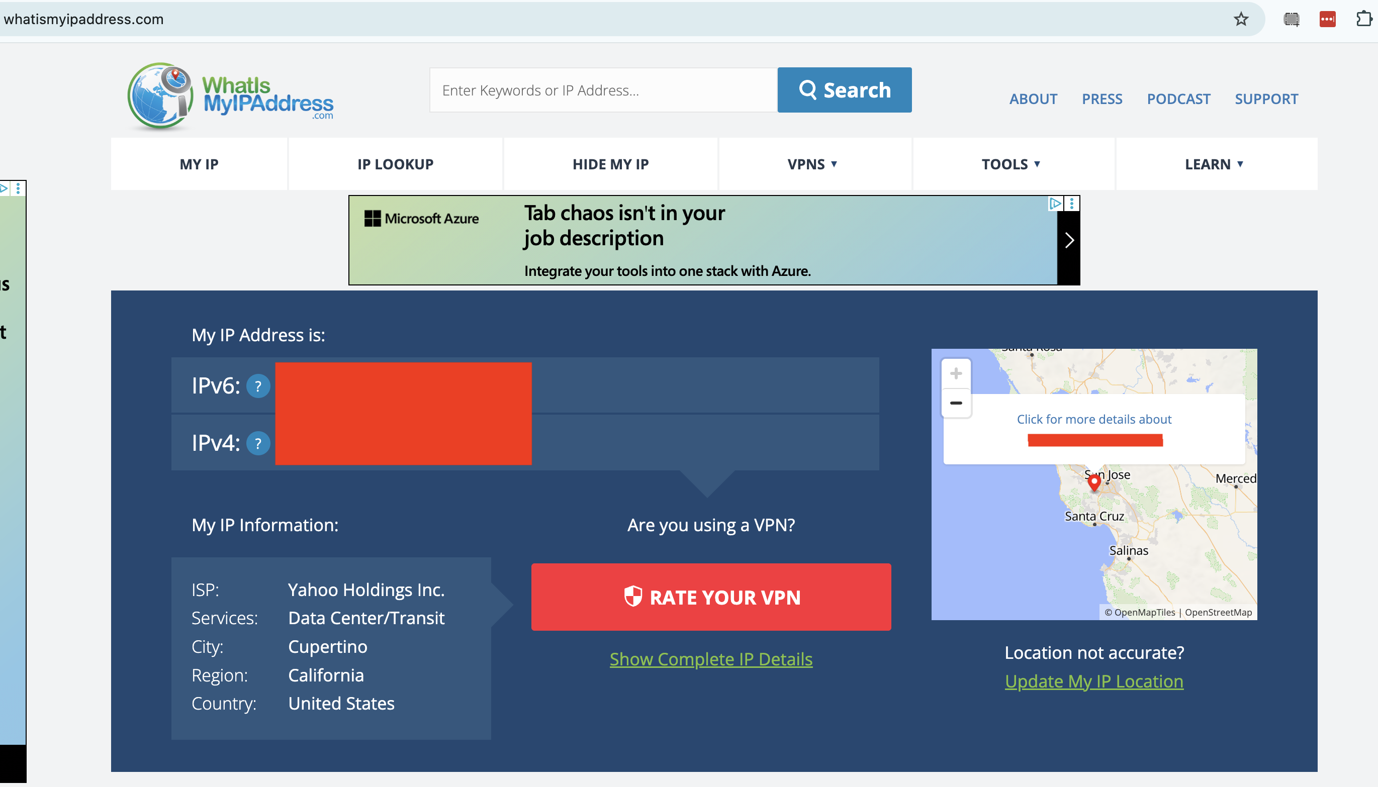A censored report from WhatIsMyIPAddress.com.