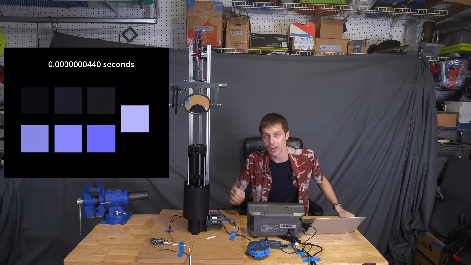 Brian Haidet explaining how he tiled pixels together to create footage of light traveling.